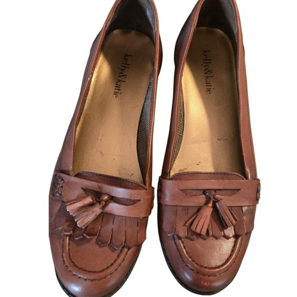 Kelly & Katie Cognac Tassel Loafers Women's 8.5M Preppy Academia Flats - Picture 2 of 7